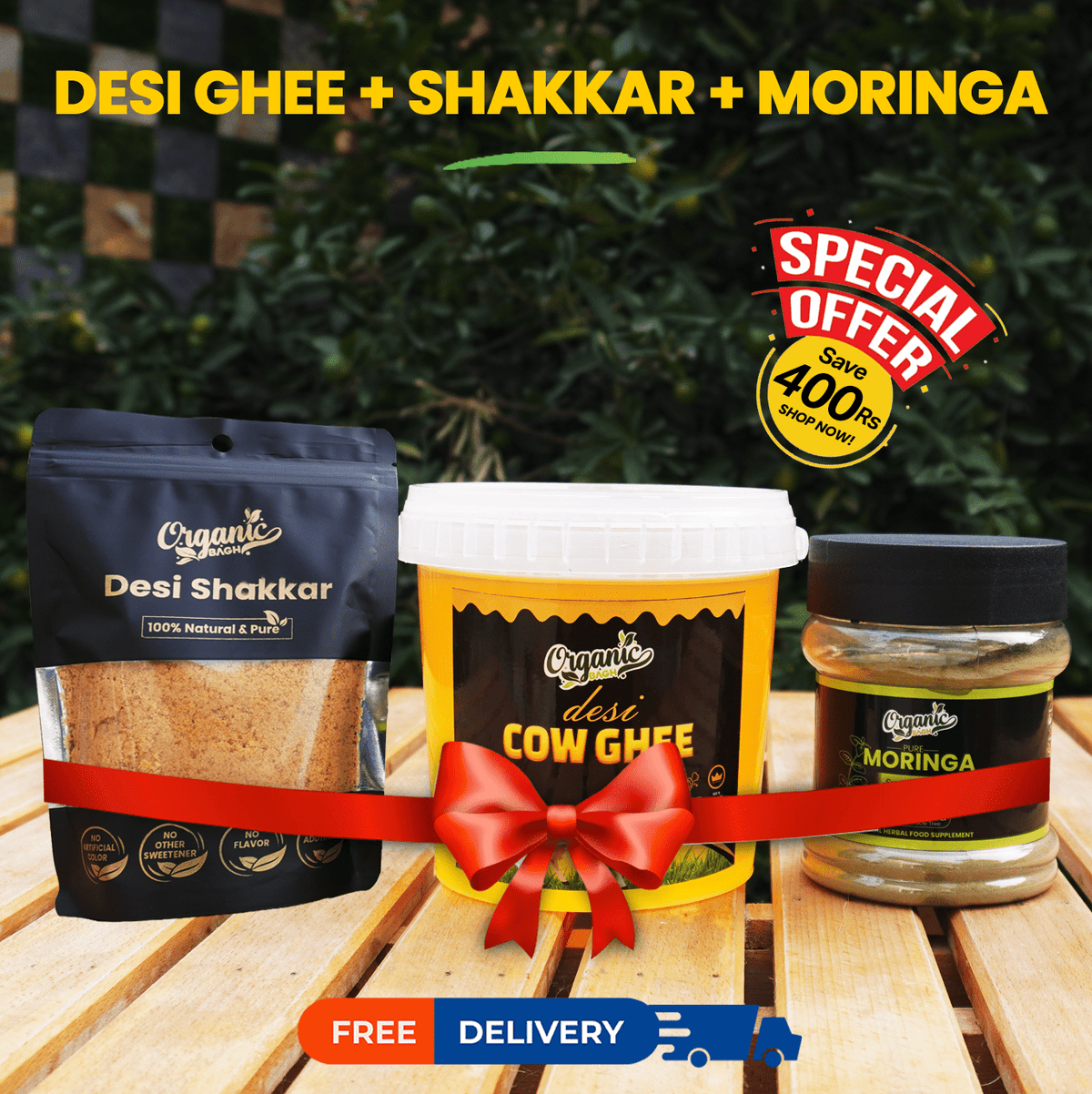 Desi Ghee 500gm+ Desi Shakkar400gm+ Moringa Powder (Bundle of 3)